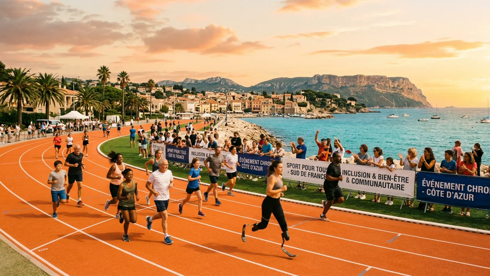 Rassemblement athlétique inclusif et tournois multisports au coucher du soleil à Antibes